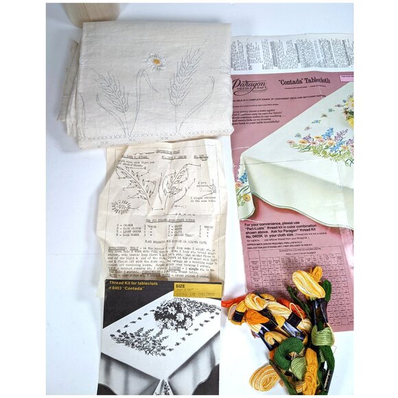 Vintage Paragon 1977 Needlecraft Stamped Tablecloth "CONTADA" 59"x90" Oval - Picture 3 of 4